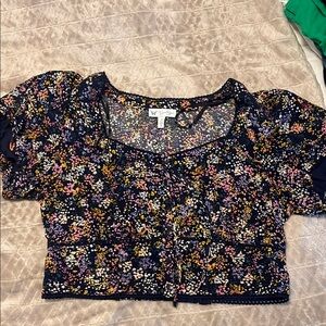 Jessica Simpson Blue Orange Short Sleeve Crop Blouse
